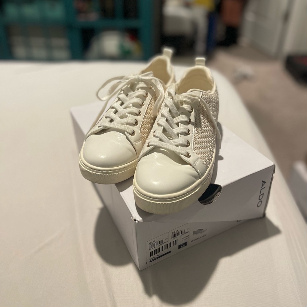 Aldo Cream Knit Lace-Up Sneakers